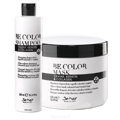Be hair, Be color, szampon + maska, kawior, kolagen, keratyna, zestaw 300 ml + 500 ml
